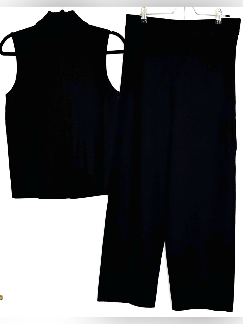 Marled 2-Piece Knit Set Sleeveless Mock Neck Top & Pants Black Size L - Picture 2 of 8